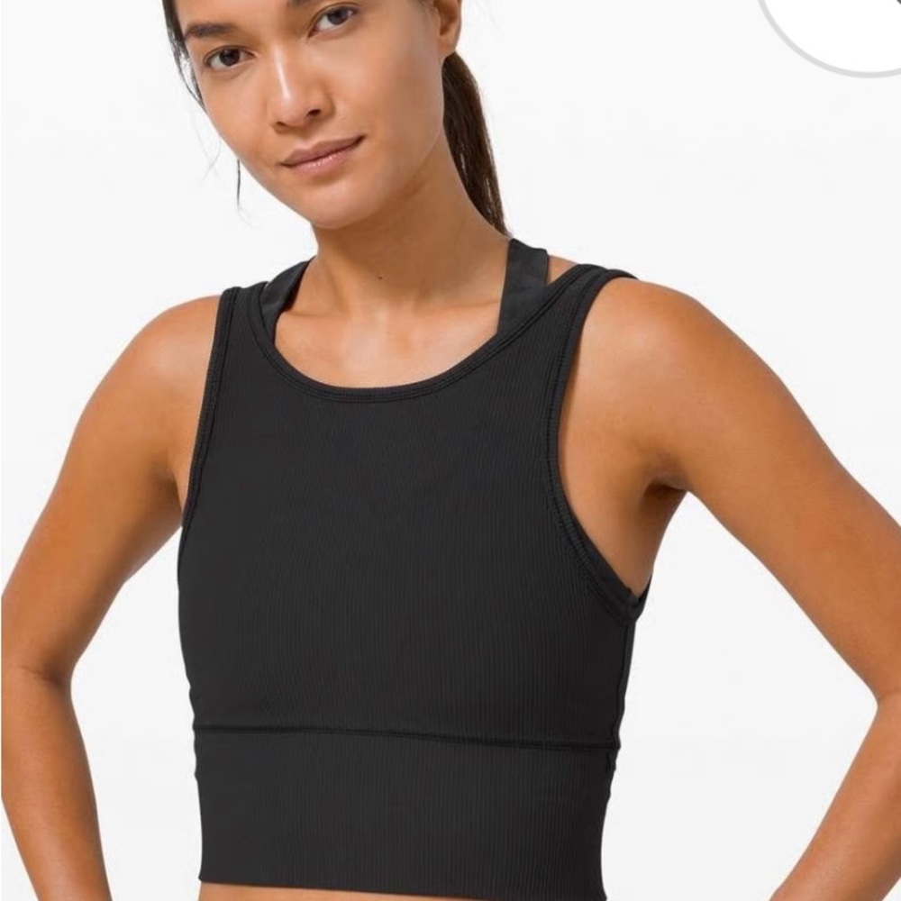 lululemon athletica power pivot ribbed tank top tight fit cropped black size 2 - Picture 2 of 7